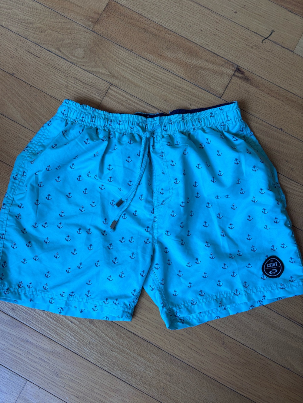 Exist Men's Aqua Swim Trunks with Navy Anchor Print